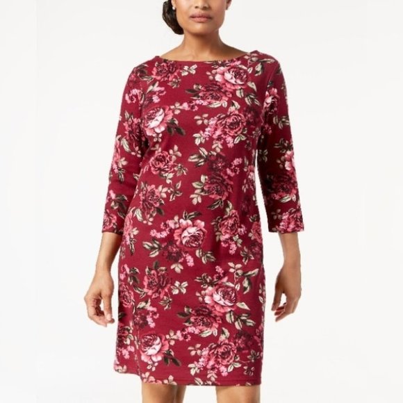 Karen Scott Dresses & Skirts - Karen Scott Printed Boat-Neck Dress Red Rose XS